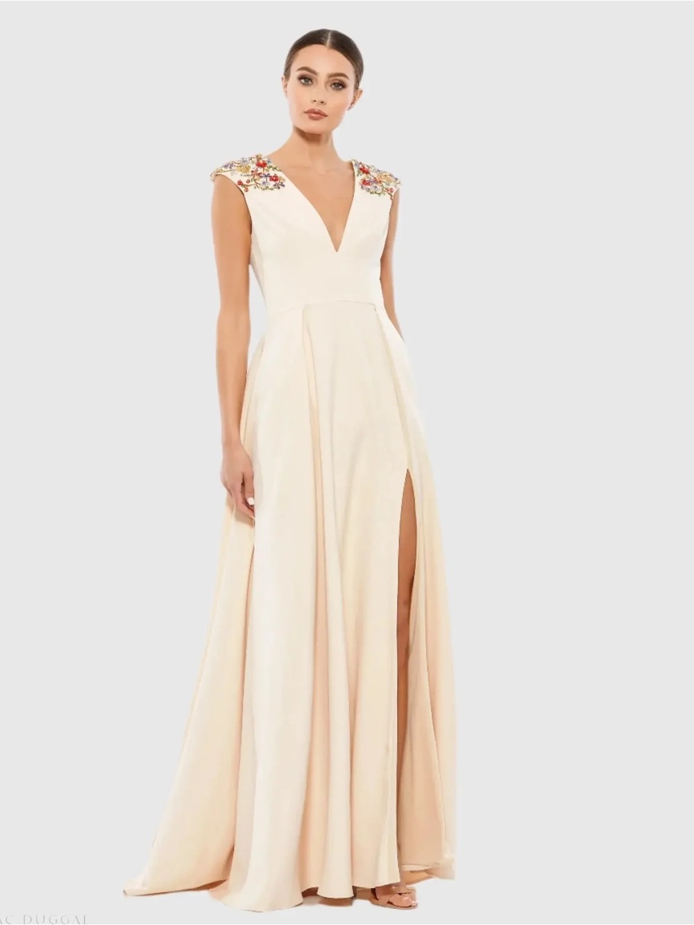 RARE Mac Duggal Beaded Cap Sleeve V-Neck A-Line Gown Sz 2 Ivory 26540 NWT $538